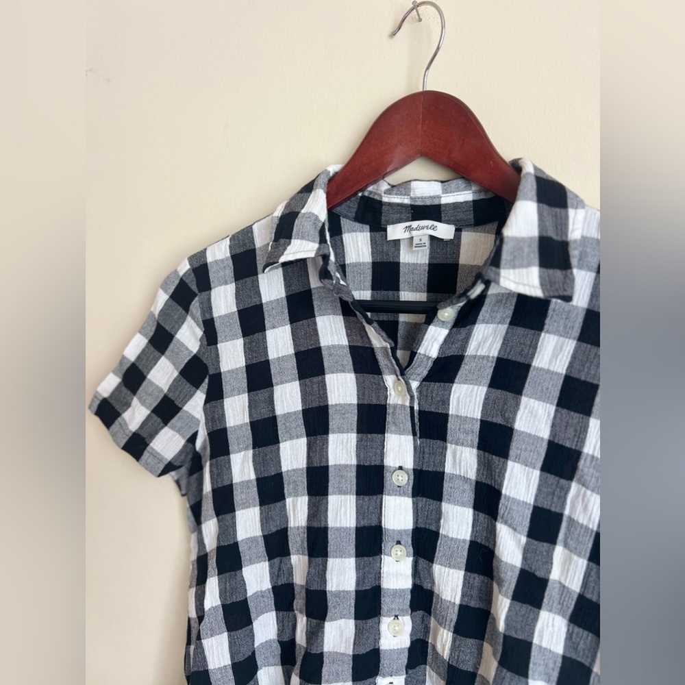 MADEWELL Peplum Ruffle Hem Shirt Womens S Button Down Check Cotton Black S Small